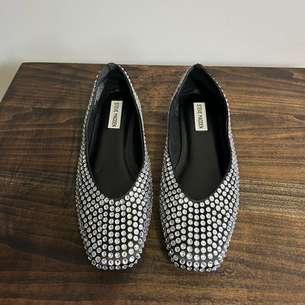 Steve Madden Matais Rhinestone Embellished Square Toe Ballet Flats, Size 9.